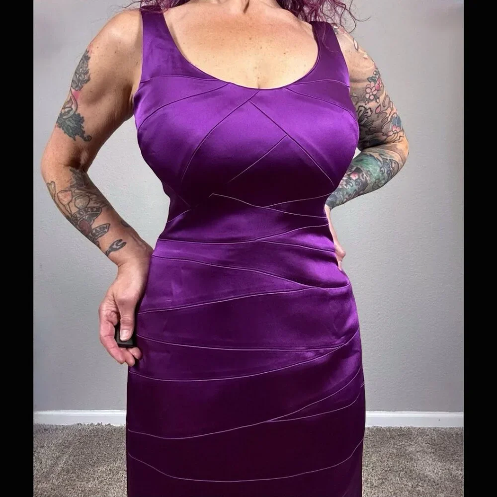 90s Jax Purple Sheath Dress Bodycon 60s Retro Mod MCM Pinup Rockabilly 10 - Picture 5 of 13